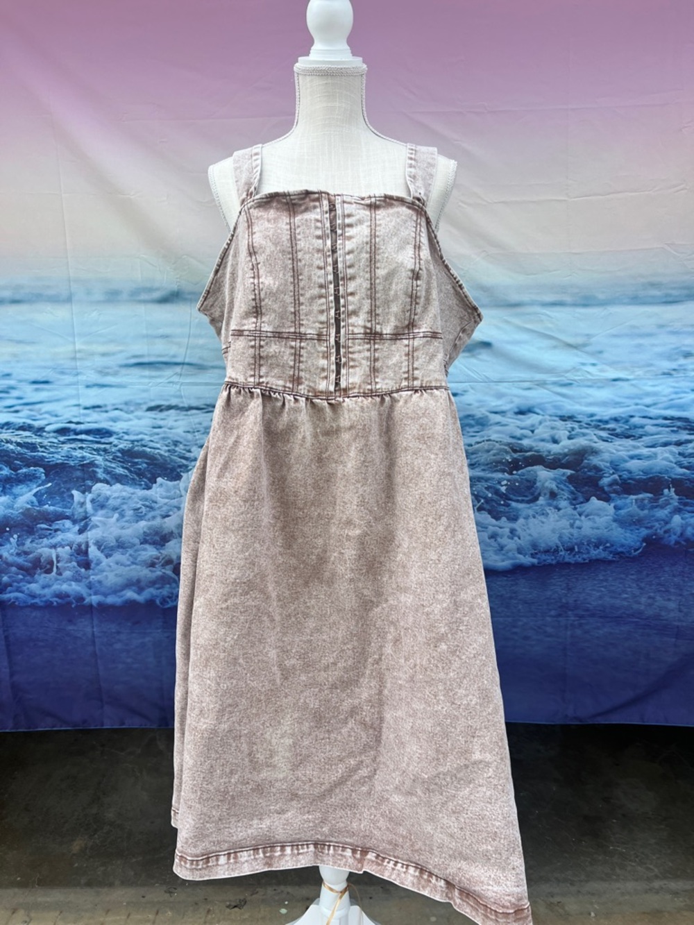 Sleeveless Corset Brown Denim Midi Dress